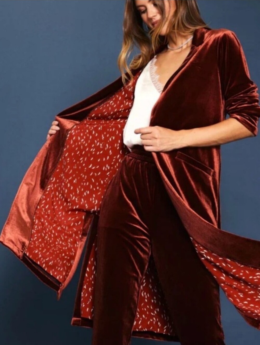 Skies Are Blue Velvet Jacket in Deep Rust NWOT
